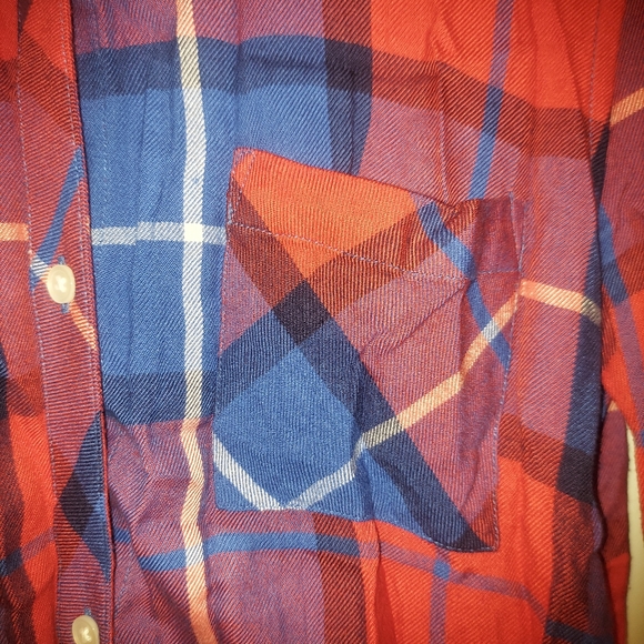 Simons Icone Plaid Boyfriend Long Sleeve Button Up Shirt Blue Red sz M - Picture 6 of 10